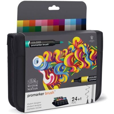 Winsor & Newton 290079 Markörer, Flerfärgad, Paket med 24 Dubbeltippad, flexibel penselspets för flytande och bred mejselspets för breda och skuggande stora ytor Winsor & Newton 290079 Markörer, Flerfärgad, Paket med 24 Dubbeltippad, flexibel penselspets för flytande och bred mejselspets för breda och skuggande stora ytor