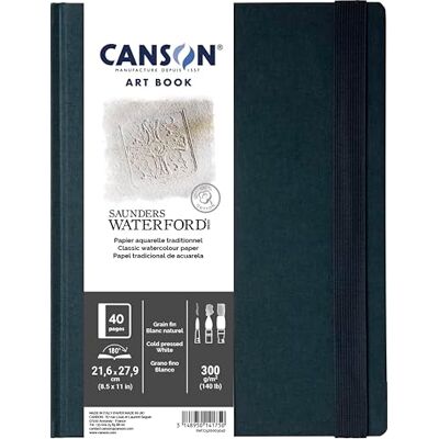 Canson Professional Book, akvarellpapper, finkorn, 300gsm, sydd anteckningsbok, Inbunden, 21,6 x 27,9 cm, vit, 20 ark Canson Professional Book, akvarellpapper, finkorn, 300gsm, sydd anteckningsbok, Inbunden, 21,6 x 27,9 cm, vit, 20 ark