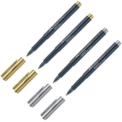 Faber-Castell 205073 Metallics marker med fiberspets, 4 st, lämplig för många ytor, metallic-effekt i guld och silver Faber-Castell 205073 Metallics marker med fiberspets, 4 st, lämplig för många ytor, metallic-effekt i guld och silver