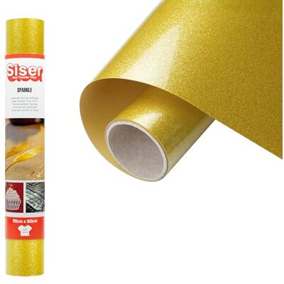 SISER ® Sparkle Gold Star, 30 cm x 0,5 m, värmeöverförbar vinyl med glitterglans för anpassning av tyger, kläder och tillbehör, kreativa hobbyer, lätt att klippa SISER ® Sparkle Gold Star, 30 cm x 0,5 m, värmeöverförbar vinyl med glitterglans för anpassning av tyger, kläder och tillbehör, kreativa hobbyer, lätt att klippa