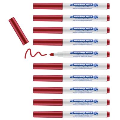 edding 661 whiteboardpenna – röd – 10 pennor – rund spets 1–2 mm – raderbar skrivpenna edding 661 whiteboardpenna – röd – 10 pennor – rund spets 1–2 mm – raderbar skrivpenna