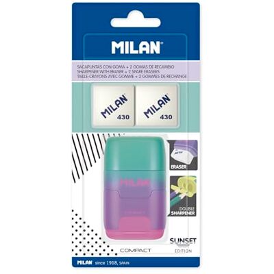MILAN Avelaborra Blister ca Kompakt plast solnedgång lila + 2 ersättningsgummin, BYM10451, turkos och rosa MILAN Avelaborra Blister ca Kompakt plast solnedgång lila + 2 ersättningsgummin, BYM10451, turkos och rosa