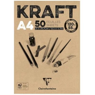 Clairefontaine 975815C Bloc Encollé Papier Kraft 50 Feuilles Papier Kraft Vergé Brun A4 21x29,7 cm 120g Papier Double Face pour le Croquis et le Dessin Clairefontaine 975815C Bloc Encollé Papier Kraft 50 Feuilles Papier Kraft Vergé Brun A4 21x29,7 cm 120g Papier Double Face pour le Croquis et le Dessin