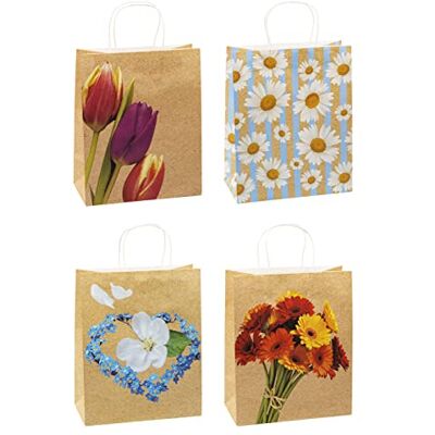 TSI 88312 presentpåsar av kraftpapper blommor, förpackning med 12, storlek: Stor (B x D x H 26 x 12 x 32 cm, utan handtag) TSI 88312 presentpåsar av kraftpapper blommor, förpackning med 12, storlek: Stor (B x D x H 26 x 12 x 32 cm, utan handtag)