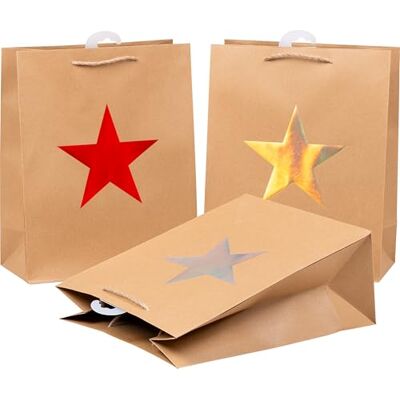 Heku 25 XL presentpåsar av papper med stjärnmotiv, 3 färger (10 x röd, 8 x guld, 7 x silver) Heku 25 XL presentpåsar av papper med stjärnmotiv, 3 färger (10 x röd, 8 x guld, 7 x silver)