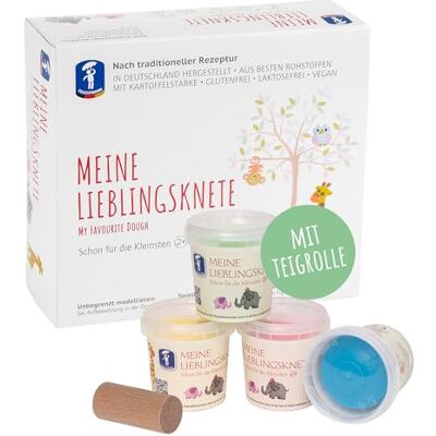 Feuchtmann MIN LOVE KNETE Basic + kavel knådningsset 4 x 150 g barnlera i burkar vegansk och glutenfri leklera giftfri lera lufttorkande modelllera för barn Feuchtmann MIN LOVE KNETE Basic + kavel knådningsset 4 x 150 g barnlera i burkar vegansk och glutenfri leklera giftfri lera lufttorkande modelllera för barn