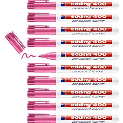 edding 400 permanent markör – rosa – 10 pennor – fin rund spets 1 mm – vattentät, snabbtorkande, smutssäkra pennor – för kartong, plast, trä, metall, glas och tyg edding 400 permanent markör – rosa – 10 pennor – fin rund spets 1 mm – vattentät, snabbtorkande, smutssäkra pennor – för kartong, plast, trä, metall, glas och tyg