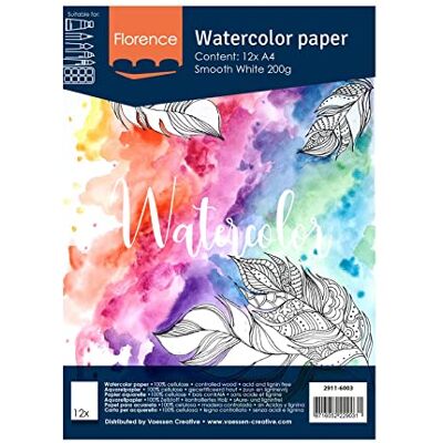 Creative Florence Akvarellpapper Slätt, Vattenfärgspapper för Akvarelltekniker A4, Vit, Akvarellark för Målning, Scrapbooking och Pappershantverk, 200 Gsm Creative Florence Akvarellpapper Slätt, Vattenfärgspapper för Akvarelltekniker A4, Vit, Akvarellark för Målning, Scrapbooking och Pappershantverk, 200 Gsm