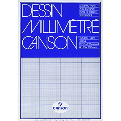 Canson A4 90 GSM Kortsida limmad dyna blått tryck millimeter ritpapper (paket med 50 ark) Canson A4 90 GSM Kortsida limmad dyna blått tryck millimeter ritpapper (paket med 50 ark)