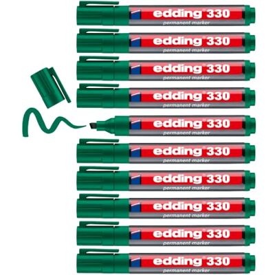 edding 330 permanent markör – grön – 10 pennor – mejselspets 1–5 mm – vattentät, snabbtorkande, smutssäkra pennor – för kartong, plast, glas, trä, metall och tyg edding 330 permanent markör – grön – 10 pennor – mejselspets 1–5 mm – vattentät, snabbtorkande, smutssäkra pennor – för kartong, plast, glas, trä, metall och tyg