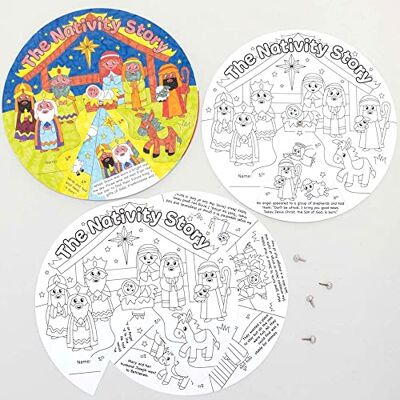 Baker Ross FC290 Nativity Color In Story Wheel – paket med 5, julhantverk för barn, färgning i aktivitet för barn, födelseberättelse hantverk set Baker Ross FC290 Nativity Color In Story Wheel – paket med 5, julhantverk för barn, färgning i aktivitet för barn, födelseberättelse hantverk set
