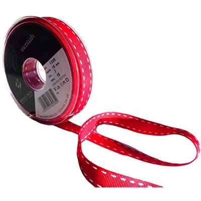 Berisfords 1339-RW-15 15 mm stygn grosgrain band, röd/vit Berisfords 1339-RW-15 15 mm stygn grosgrain band, röd/vit