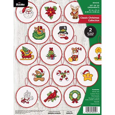 Bucilla Counted Cross Stitch Kit 2,75 tum rund 30/Pkg-klassiska julprydnader (14 räkna) Bucilla Counted Cross Stitch Kit 2,75 tum rund 30/Pkg-klassiska julprydnader (14 räkna)
