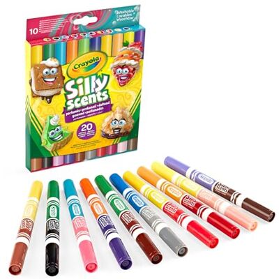 CRAYOLA Silly Scents, tvättbara dubbla spetsar, 10-pack, 20 färger och 20 olika dofter, för skola och fritid, från 3 år, 58-8344 CRAYOLA Silly Scents, tvättbara dubbla spetsar, 10-pack, 20 färger och 20 olika dofter, för skola och fritid, från 3 år, 58-8344