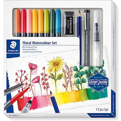 STAEDTLER Blumen Aquarell Set, Komplett-Set ideal für florale aquarellierte Zeichnungen im farbenfrohen Design, mit Step-by-Step-Anleitungen und ausführlichen Beschreibungen, 61 3001-1 STAEDTLER Blumen Aquarell Set, Komplett-Set ideal für florale aquarellierte Zeichnungen im farbenfrohen Design, mit Step-by-Step-Anleitungen und ausführlichen Beschreibungen, 61 3001-1
