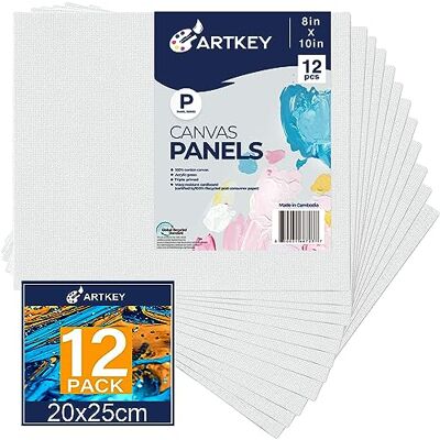 Artkey Canvaspaneler 20 x 25 cm 12-pack, 300 GSM trippelgrundad syrafri 100% bomullsmålarduk för målning, blank platt canvasbräda för akryl, olja, akvarell temperafärg Artkey Canvaspaneler 20 x 25 cm 12-pack, 300 GSM trippelgrundad syrafri 100% bomullsmålarduk för målning, blank platt canvasbräda för akryl, olja, akvarell temperafärg
