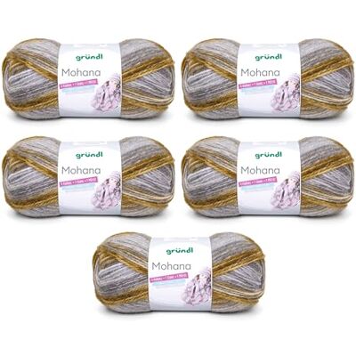 Gründl Ull Mohanna stick- och virkgarn tillverkat av 90% polyakryl, 10% mohair, 5 x 100 g, tjock ull, ljusgrå-kvitte-oliv Gründl Ull Mohanna stick- och virkgarn tillverkat av 90% polyakryl, 10% mohair, 5 x 100 g, tjock ull, ljusgrå-kvitte-oliv