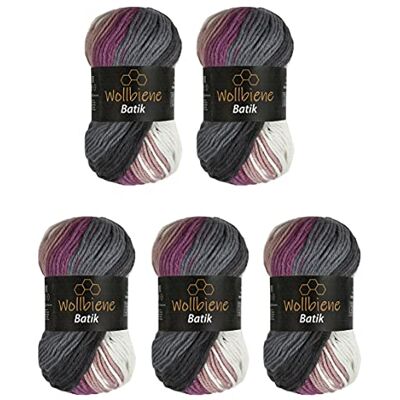 Wollbiene 5 x 100 g ullbi batik 500 gram ull med färggradient flerfärgad stickad ull virkull (5 400 mörkgrå bär vit) Wollbiene 5 x 100 g ullbi batik 500 gram ull med färggradient flerfärgad stickad ull virkull (5 400 mörkgrå bär vit)