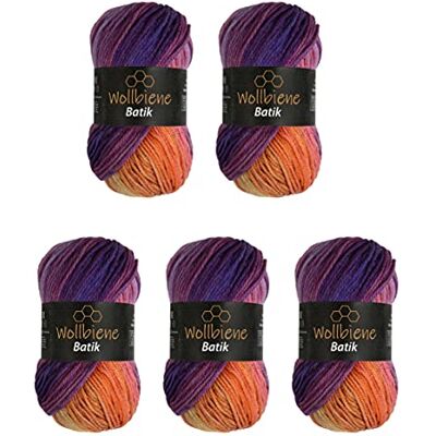 Wollbiene 5 x 100 g ullbi batik 500 gram ull med färggradient flerfärgad stickad ull virkull (5600 lila bär orange) Wollbiene 5 x 100 g ullbi batik 500 gram ull med färggradient flerfärgad stickad ull virkull (5600 lila bär orange)