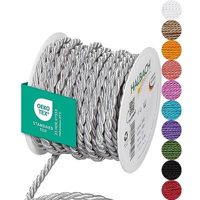 Halbach sidenband premiumsnöre (ljusgrå) bredd 6 mm längd 10 m Tillverkad i Tyskland & Öko-Tex certifierad glänsande satinsnöre av acetat Halbach sidenband premiumsnöre (ljusgrå) bredd 6 mm längd 10 m Tillverkad i Tyskland & Öko-Tex certifierad glänsande satinsnöre av acetat