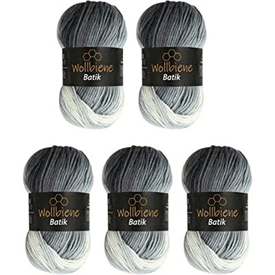 Wollbiene 5 x 100 g ullbi batik 500 gram ull med färggradient flerfärgad stickad ull virkull (5000 svart grå vit) Wollbiene 5 x 100 g ullbi batik 500 gram ull med färggradient flerfärgad stickad ull virkull (5000 svart grå vit)