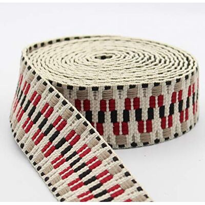 ACCESSOIRES LEDUC 5 meter etnisk Zig Zag 38 mm röd/ecru 326s rem ACCESSOIRES LEDUC 5 meter etnisk Zig Zag 38 mm röd/ecru 326s rem