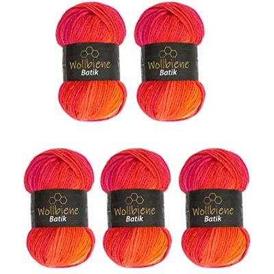 Wollbiene 5 x 100 g ullbi batik 500 gram ull med färggradient flerfärgad stickad ull virkull (1410 röd orange) Wollbiene 5 x 100 g ullbi batik 500 gram ull med färggradient flerfärgad stickad ull virkull (1410 röd orange)