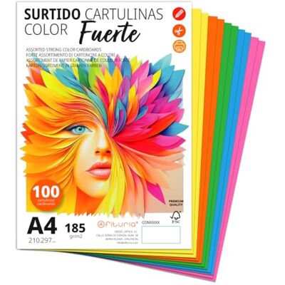OFITURIA A4 färgglada kartonger blad för kreativ fritid, utbildning, hem, konst eller kontor 100 blad, blandade ljusa toner OFITURIA A4 färgglada kartonger blad för kreativ fritid, utbildning, hem, konst eller kontor 100 blad, blandade ljusa toner