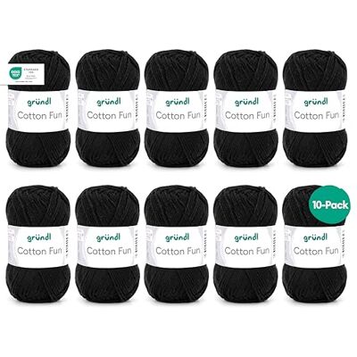 Gründl Cotton Fun stickgarn/virkgarn (mjukt garn tillverkat av 100% bomull, OEKO-TEX certifierad, 50 g/115 m, nåltjocklek: 3–4, 10 nystan á 50 g), svart, 27,00 x 11,00 x 07,00 cm Gründl Cotton Fun stickgarn/virkgarn (mjukt garn tillverkat av 100% bomull, OEKO-TEX certifierad, 50 g/115 m, nåltjocklek: 3–4, 10 nystan á 50 g), svart, 27,00 x 11,00 x 07,00 cm