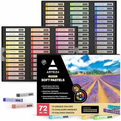 ARTEZA Mjuka pasteller för konst, uppsättning av 72 kritpasteller, 1 extra vit och 1 extra svart färg, ljusa, livliga och neutrala toner, professionella konsttillbehör för ritning, blandning, lager och skuggning ARTEZA Mjuka pasteller för konst, uppsättning av 72 kritpasteller, 1 extra vit och 1 extra svart färg, ljusa, livliga och neutrala toner, professionella konsttillbehör för ritning, blandning, lager och skuggning