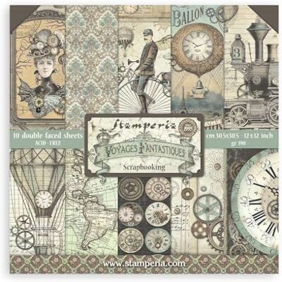 Stamperia SBBL53 pappersblock 10 ark dubbelsidiga Voyages Fantastiques, flerfärgad, 30,5 x 30,5 (12 x 12 tum) Stamperia SBBL53 pappersblock 10 ark dubbelsidiga Voyages Fantastiques, flerfärgad, 30,5 x 30,5 (12 x 12 tum)