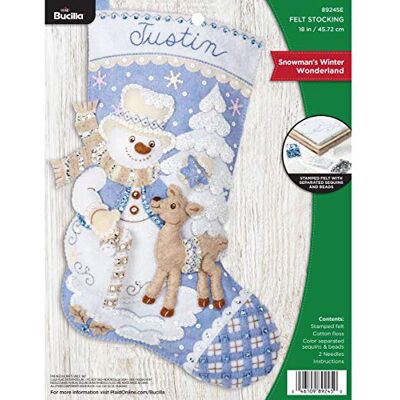 Bucilla 89245E Filt Applique julstrumpa kit, snögubbes vinter, 45 cm Bucilla 89245E Filt Applique julstrumpa kit, snögubbes vinter, 45 cm