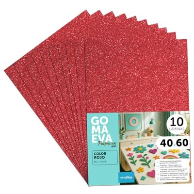 m-office Färgglada Glitterade Eva Gummiark, Crepla Gummi för Scrapbooking, Skola, Kreativa Kartonger, Hantverk, Landskapstårtor, Skola eller Konstprojekt 40 x 60 cm – (Röd, 10uds) m-office Färgglada Glitterade Eva Gummiark, Crepla Gummi för Scrapbooking, Skola, Kreativa Kartonger, Hantverk, Landskapstårtor, Skola eller Konstprojekt 40 x 60 cm – (Röd, 10uds)