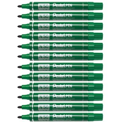 Pentel N50 permanent markeringspenna rund spets 1,5–2 mm spårbredd 12 stycken grön Pentel N50 permanent markeringspenna rund spets 1,5–2 mm spårbredd 12 stycken grön