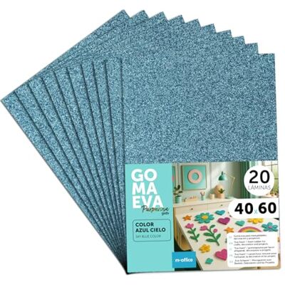 m-office Färgglada glitter Eva Gummiark, Crepla Gummi för Scrapbooking, Skola, Kreativa Kartonger, Hantverk, Scenografiska Kakor, Skola eller Konstprojekt 40x60cm (Himmelsblå, 20uds) m-office Färgglada glitter Eva Gummiark, Crepla Gummi för Scrapbooking, Skola, Kreativa Kartonger, Hantverk, Scenografiska Kakor, Skola eller Konstprojekt 40x60cm (Himmelsblå, 20uds)