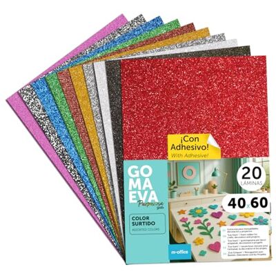 m-office Glitter Eva-gummi för hantverk, färgat skumgummi för kreativa projekt, perfekt för konst och hantverk, skola eller yrkesverksamma, 40 x 60 cm (blandade glitter lim, 20 st) m-office Glitter Eva-gummi för hantverk, färgat skumgummi för kreativa projekt, perfekt för konst och hantverk, skola eller yrkesverksamma, 40 x 60 cm (blandade glitter lim, 20 st)