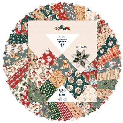 Clairefontaine 95639C ORIGAMI, Pochette de 60 feuilles 15x15cm 70g, Souvenirs de Noël Clairefontaine 95639C ORIGAMI, Pochette de 60 feuilles 15x15cm 70g, Souvenirs de Noël