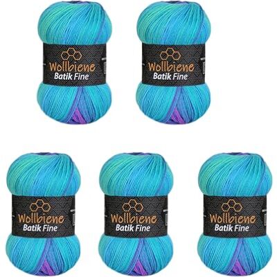 Wollbiene 5 x 100 g ullbi batik fin 500 gram ull med färggradient flerfärgad stickad ull virkull (1 500 lila turkos) Wollbiene 5 x 100 g ullbi batik fin 500 gram ull med färggradient flerfärgad stickad ull virkull (1 500 lila turkos)