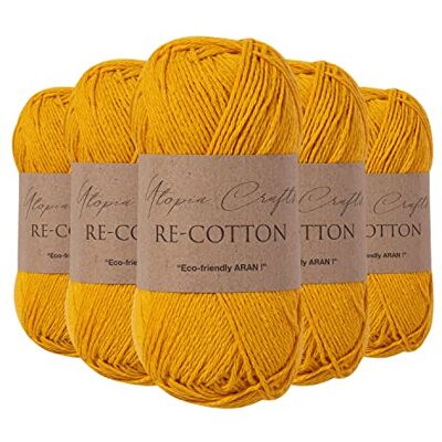 Utopia Crafts Re-Cotton Stick Garn, 5X 100g (Gul Orange) Utopia Crafts Re-Cotton Stick Garn, 5X 100g (Gul Orange)