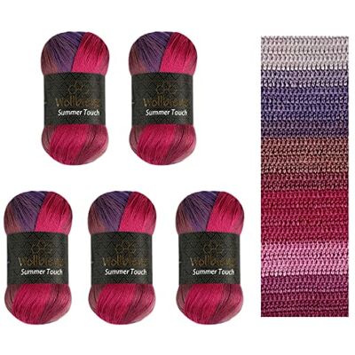 Wollbiene Ullbi Summer Touch batik 5 x 100 gram ull flerfärgad med färggradient, 500 gram merceriserad stickull mikrofiberakryl (508 bär-lila) Wollbiene Ullbi Summer Touch batik 5 x 100 gram ull flerfärgad med färggradient, 500 gram merceriserad stickull mikrofiberakryl (508 bär-lila)