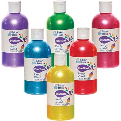 Baker Ross FN254 Pearlised Ready Mixed Poster Paint Pack 150ml Låda om 6, Färg Värdeförpackning med flaskor, Färg för barn Baker Ross FN254 Pearlised Ready Mixed Poster Paint Pack 150ml Låda om 6, Färg Värdeförpackning med flaskor, Färg för barn