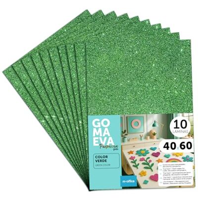 m-office Färgglada Glitterade Eva Gummiark, Crepla Gummi för Scrapbooking, Skola, Kreativa Kartonger, Hantverk, Scenografiska Kakor, Skola eller Konstprojekt 40x60cm (Grön, 10uds) m-office Färgglada Glitterade Eva Gummiark, Crepla Gummi för Scrapbooking, Skola, Kreativa Kartonger, Hantverk, Scenografiska Kakor, Skola eller Konstprojekt 40x60cm (Grön, 10uds)