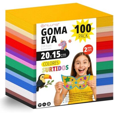 OFITURIA Set med 100 ark Eva gummi, blandade färger, storlek 20 x 15 cm, 15 olika färger, perfekt för gör-det-själv, skola, kreativt hantverk, hobby och konst (utan glitter) OFITURIA Set med 100 ark Eva gummi, blandade färger, storlek 20 x 15 cm, 15 olika färger, perfekt för gör-det-själv, skola, kreativt hantverk, hobby och konst (utan glitter)