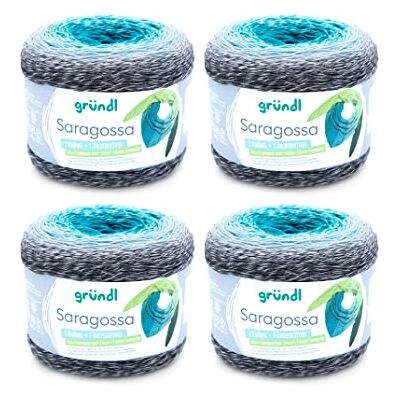 Gründl Ull Saragossa (mjukt färggradient garn tillverkat av 50% bomull och 50% polyakryl, 250 g/1000 m, nåltjocklek: 3 mm – 4 mm, 4 x 250 g), lagune färg Gründl Ull Saragossa (mjukt färggradient garn tillverkat av 50% bomull och 50% polyakryl, 250 g/1000 m, nåltjocklek: 3 mm – 4 mm, 4 x 250 g), lagune färg