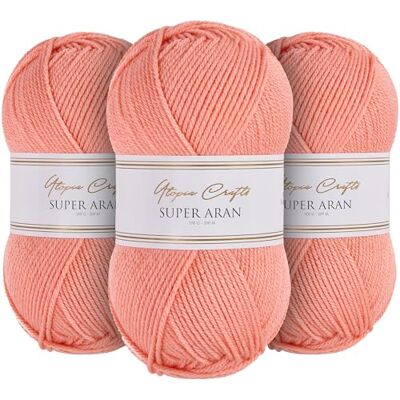 Utopia Crafts Super Aran stick- och virkgarn 3 x 100 g (solnedgång korall) Utopia Crafts Super Aran stick- och virkgarn 3 x 100 g (solnedgång korall)