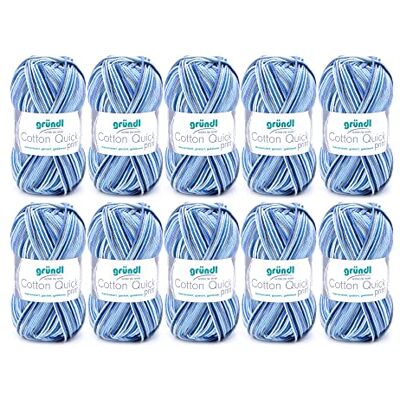 Gründl Cotton Quick Print stickgarn/virkgarn (färgglatt garn tillverkat av 100% bomull, OEKO-TEX certifierad, 50 g/125 m, nåltjocklek: 3 – 4, 10 x 50 g), blå-maringrå-mix färg Gründl Cotton Quick Print stickgarn/virkgarn (färgglatt garn tillverkat av 100% bomull, OEKO-TEX certifierad, 50 g/125 m, nåltjocklek: 3 – 4, 10 x 50 g), blå-maringrå-mix färg