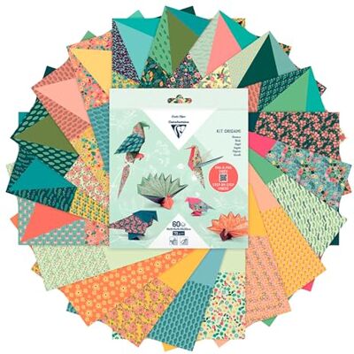 Clairefontaine Origami Kit, 60 Ark, 3 Format - Fågel Dekor - Flerfärgad - Pack av 5 Clairefontaine Origami Kit, 60 Ark, 3 Format - Fågel Dekor - Flerfärgad - Pack av 5