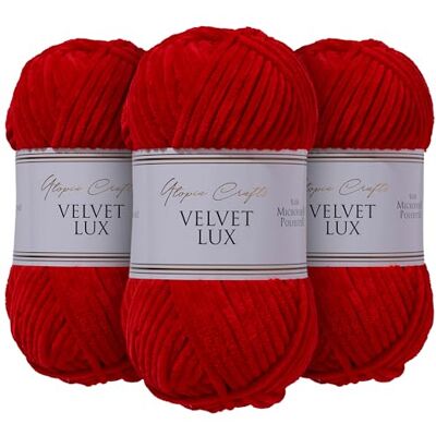 Utopia Crafts Velvet Lux Chenille supermjukt tjockt garn för stickning och virkning garn 3 x 100 g (röd) Utopia Crafts Velvet Lux Chenille supermjukt tjockt garn för stickning och virkning garn 3 x 100 g (röd)