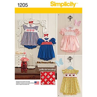 Simplicity Sömnadsmönster 1205: Bebis Klänning och Trosor, Storlek A, Papper, Vit, A (XXS-XS-M-L) Simplicity Sömnadsmönster 1205: Bebis Klänning och Trosor, Storlek A, Papper, Vit, A (XXS-XS-M-L)