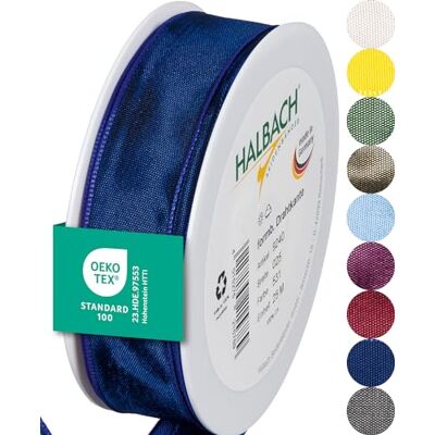 Halbach sidenband premium presentband med trådkant bredd 25 mm längd 25 m Öko-Tex 100 certifierat band Taftband Made in Germany, färg: mörkblå Halbach sidenband premium presentband med trådkant bredd 25 mm längd 25 m Öko-Tex 100 certifierat band Taftband Made in Germany, färg: mörkblå